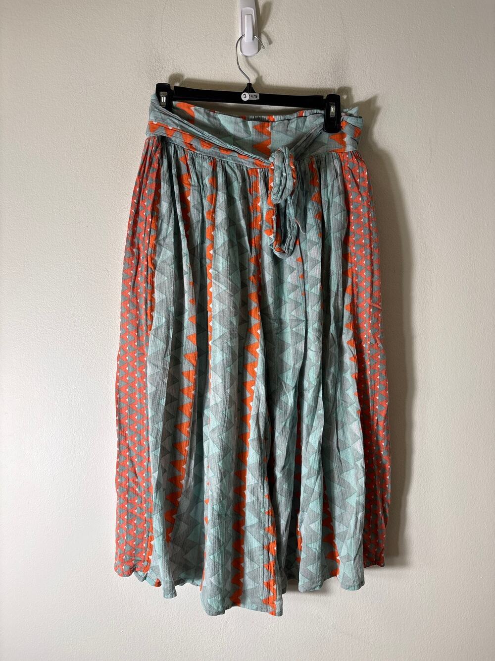 Feather Bone Green Orange Geo Cropped Wide Leg Flowy Pants sz S